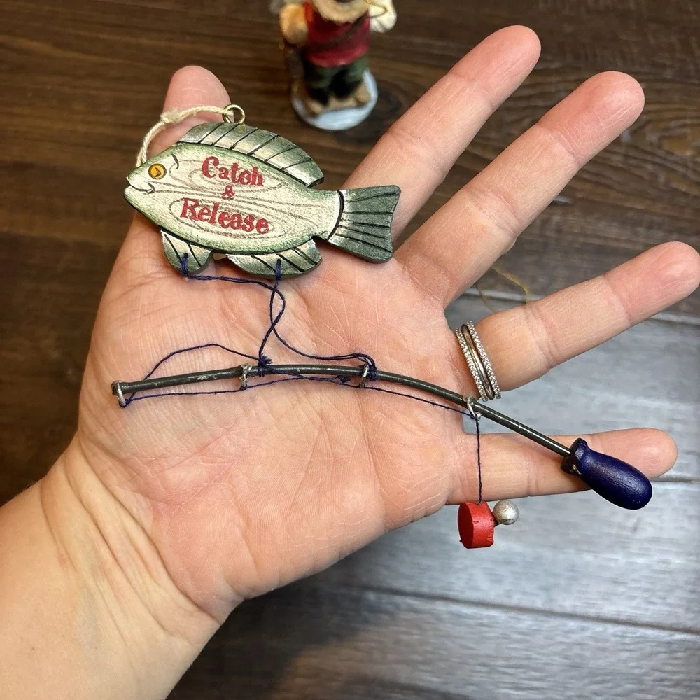 Vintage‎ Fisherman Tree Ornaments  - Fishing Fish Theme Lot Of 3 '96 Christmas